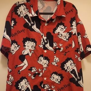 Vintage Betty Boop Red Graphic Button-Up Hawaiian Shirt